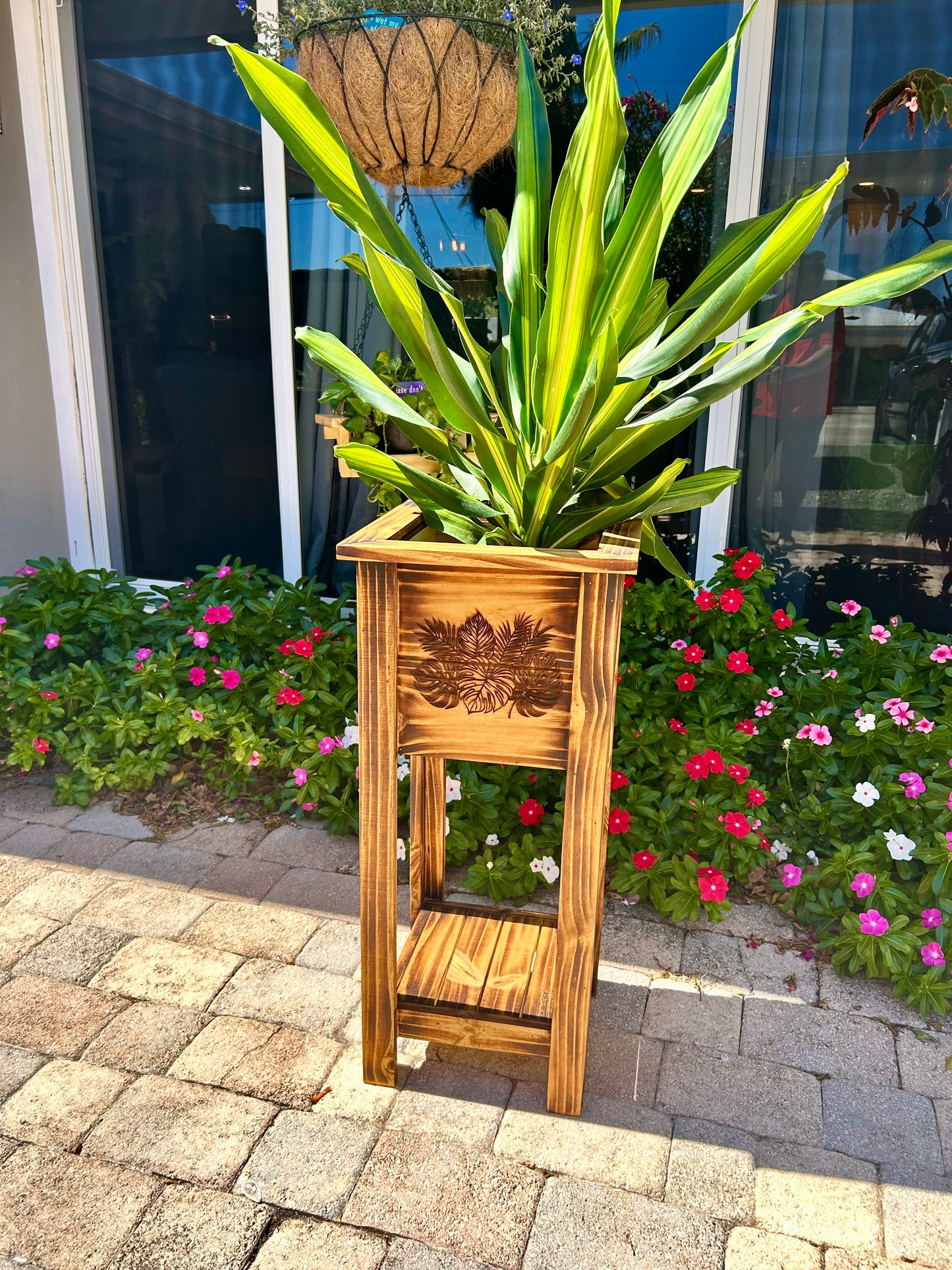 Wooden Planter Shelf Box Engraved & Torched