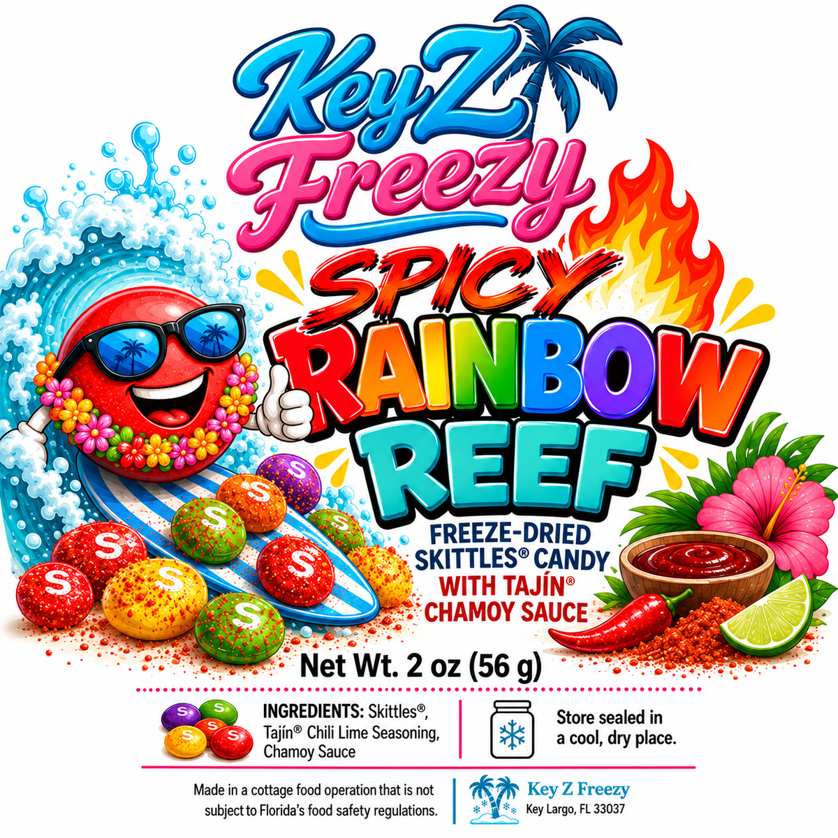 Spicy Rainbow Reef™ – Freeze-Dried Skittles with Chamoy & Tajín 🌈🌶️🏝️