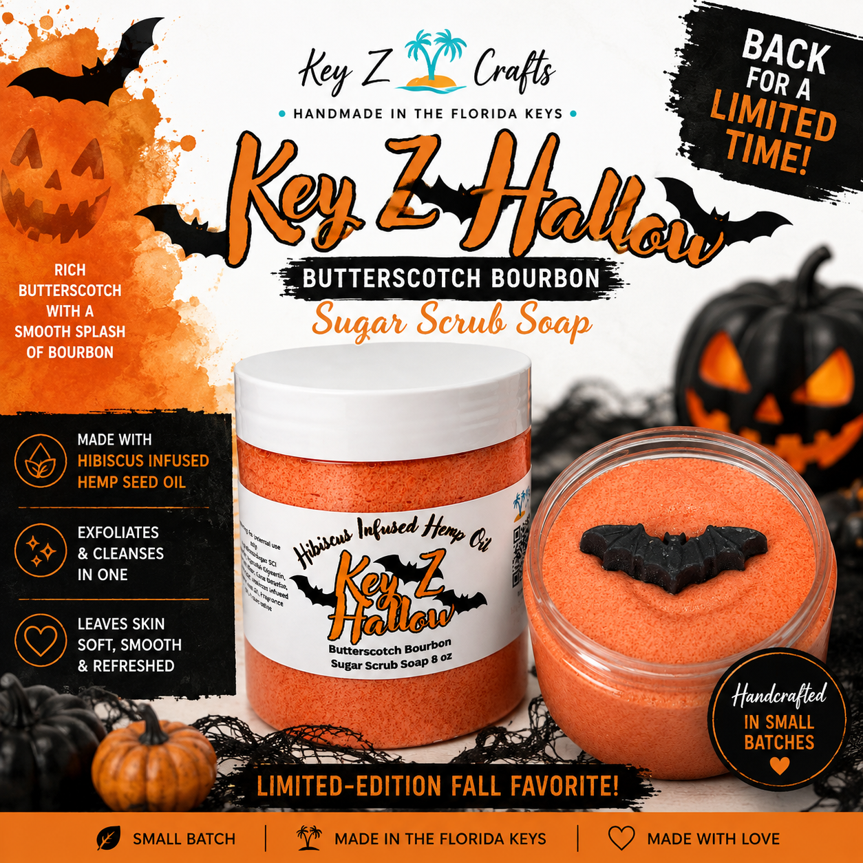 Key Z Hallow – Butterscotch Bourbon Sugar Scrub Soap 🎃🥃