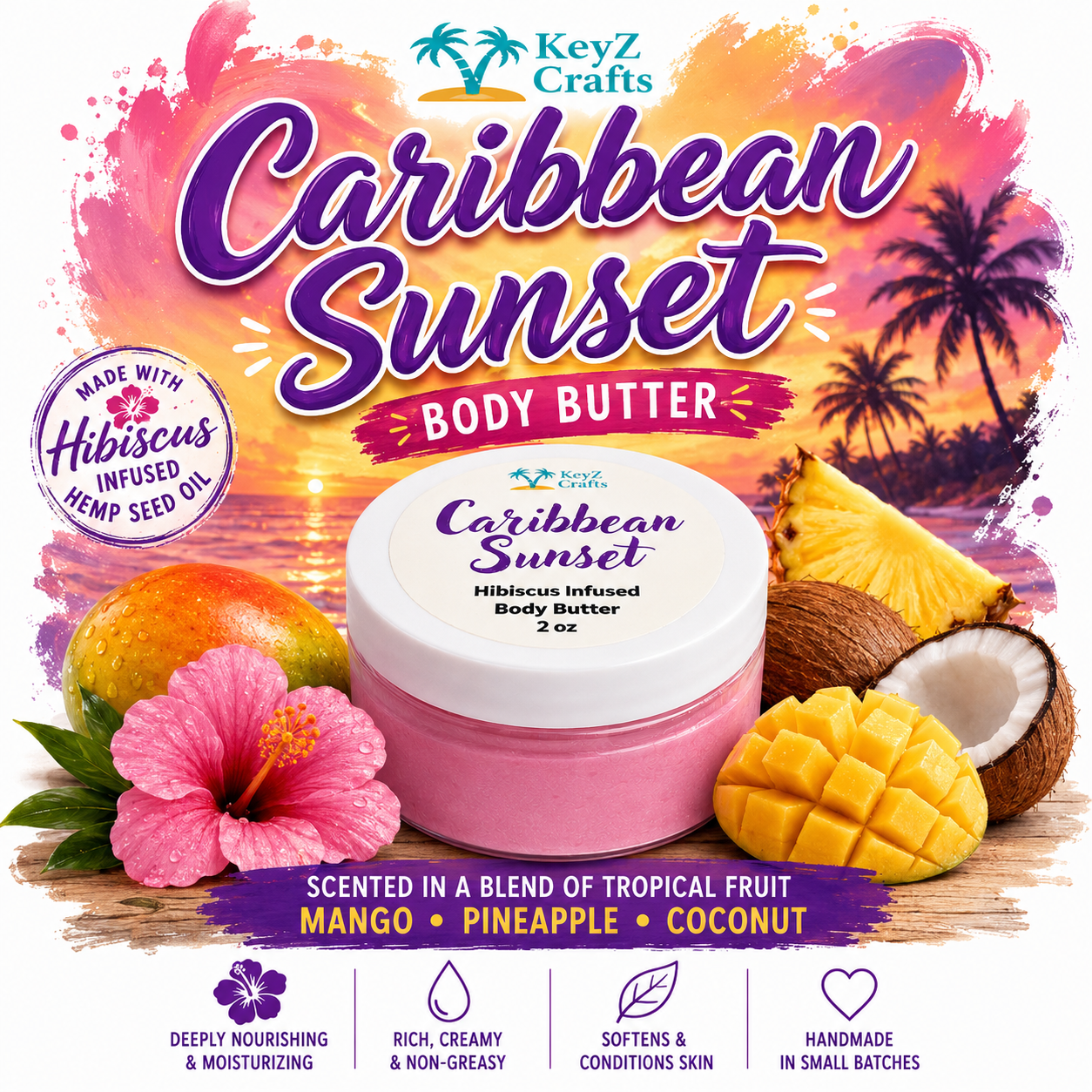 Caribbean Sunset Hibiscus Infused Body Butter 8oz