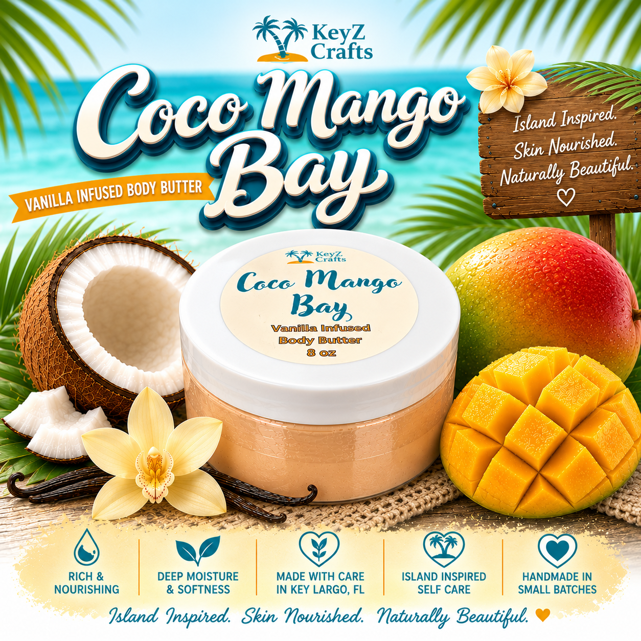 Coco Mango Bay Body Butter – Vanilla Infused (8 oz)