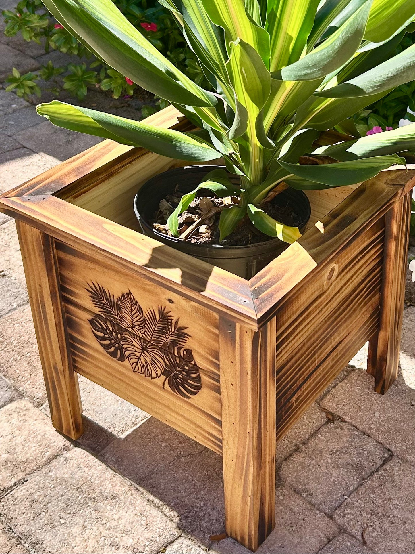 Wooden Planter Boxes Engraved & Torched