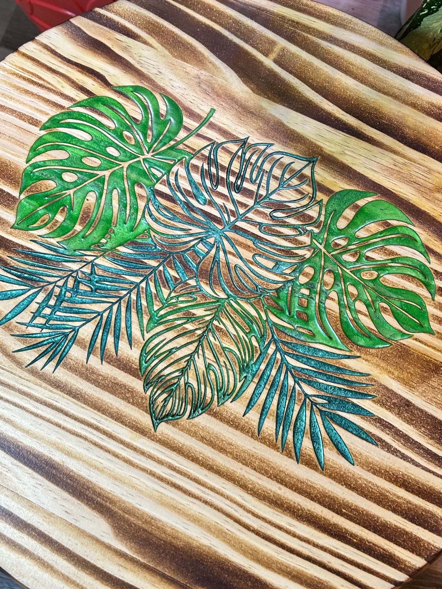 Torched and Engraved Wood Tables