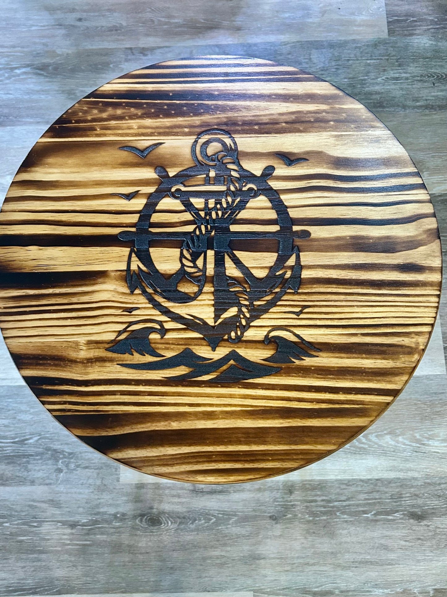 Torched and Engraved Wood Tables
