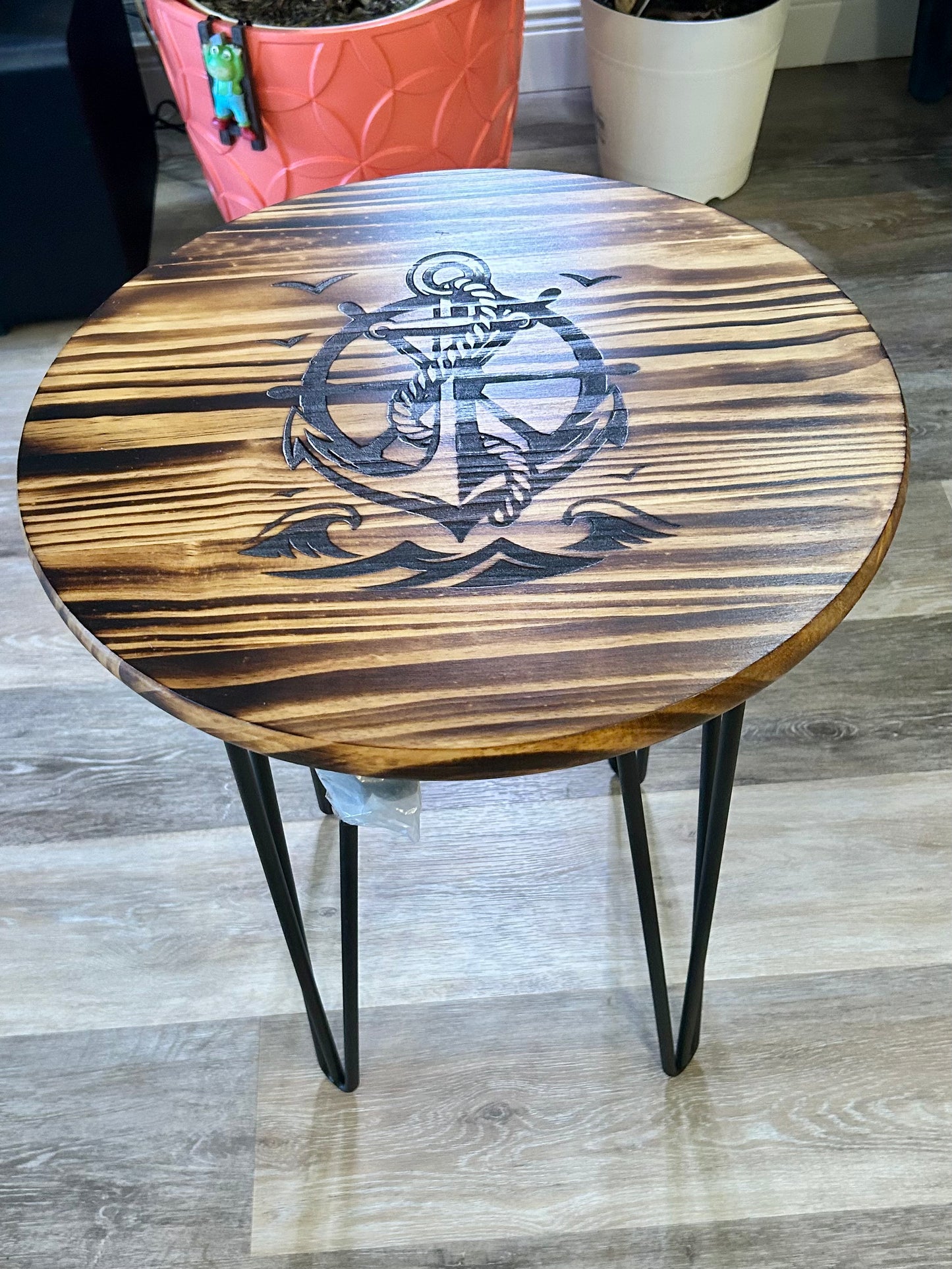 Torched and Engraved Wood Tables