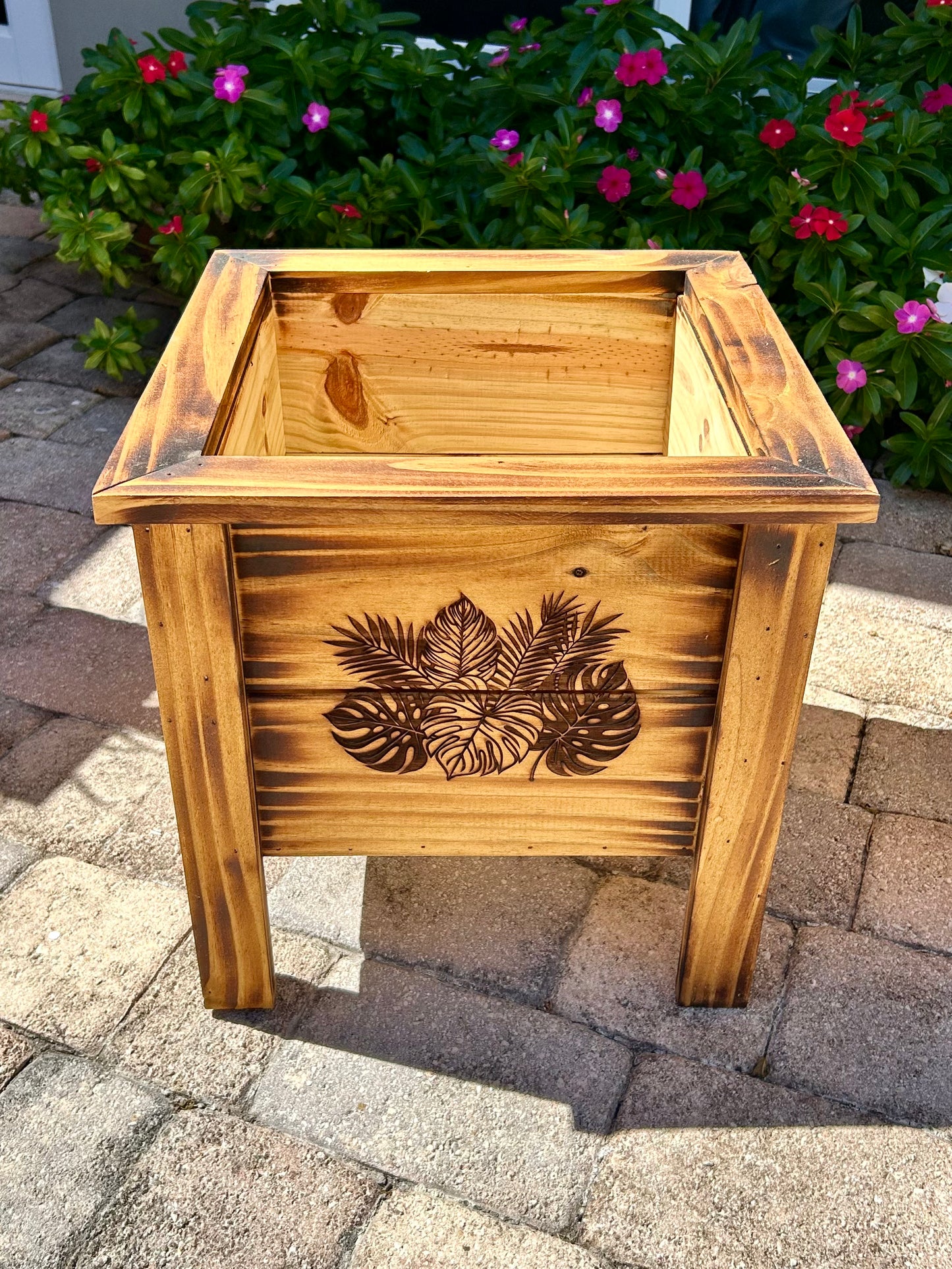 Wooden Planter Boxes Engraved & Torched