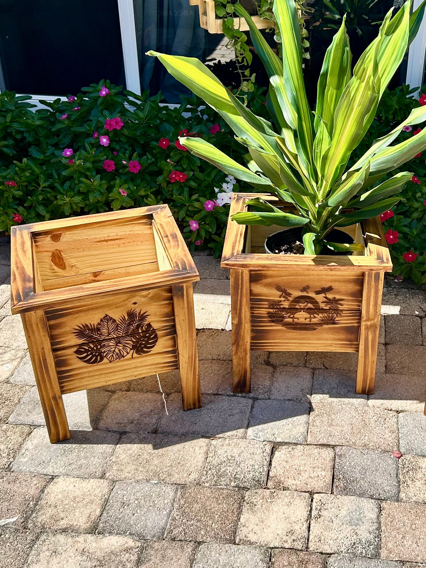 Wooden Planter Boxes Engraved & Torched