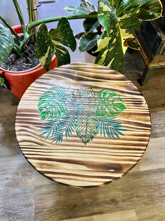 Torched and Engraved Wood Tables