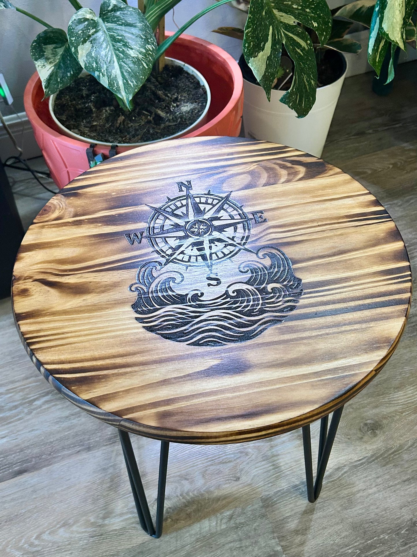 Torched and Engraved Wood Tables