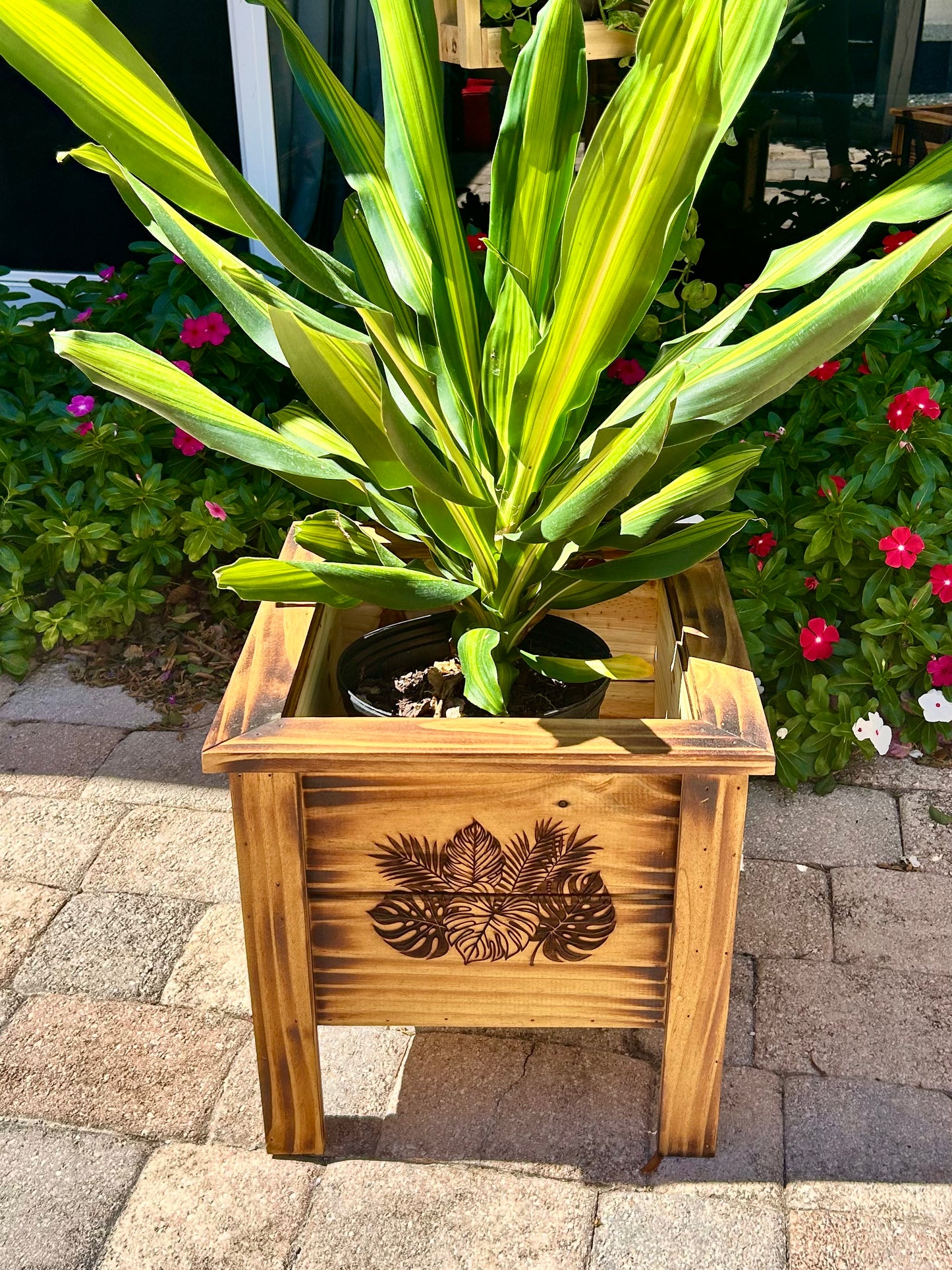 Wooden Planter Boxes Engraved & Torched