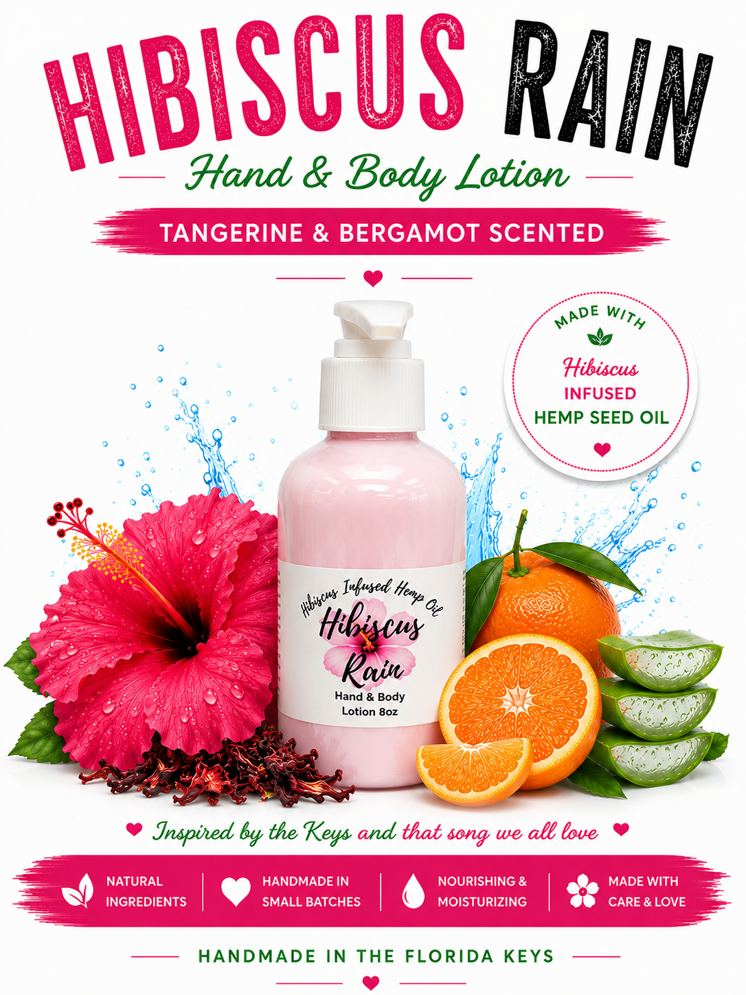 Hibiscus Rain Infused Aloe & Shea Lotion – Tangerine Raspberry 8oz