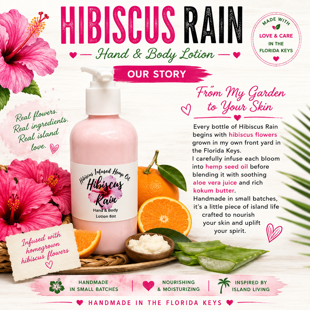 Hibiscus Rain Infused Aloe & Shea Lotion – Tangerine Raspberry 8oz