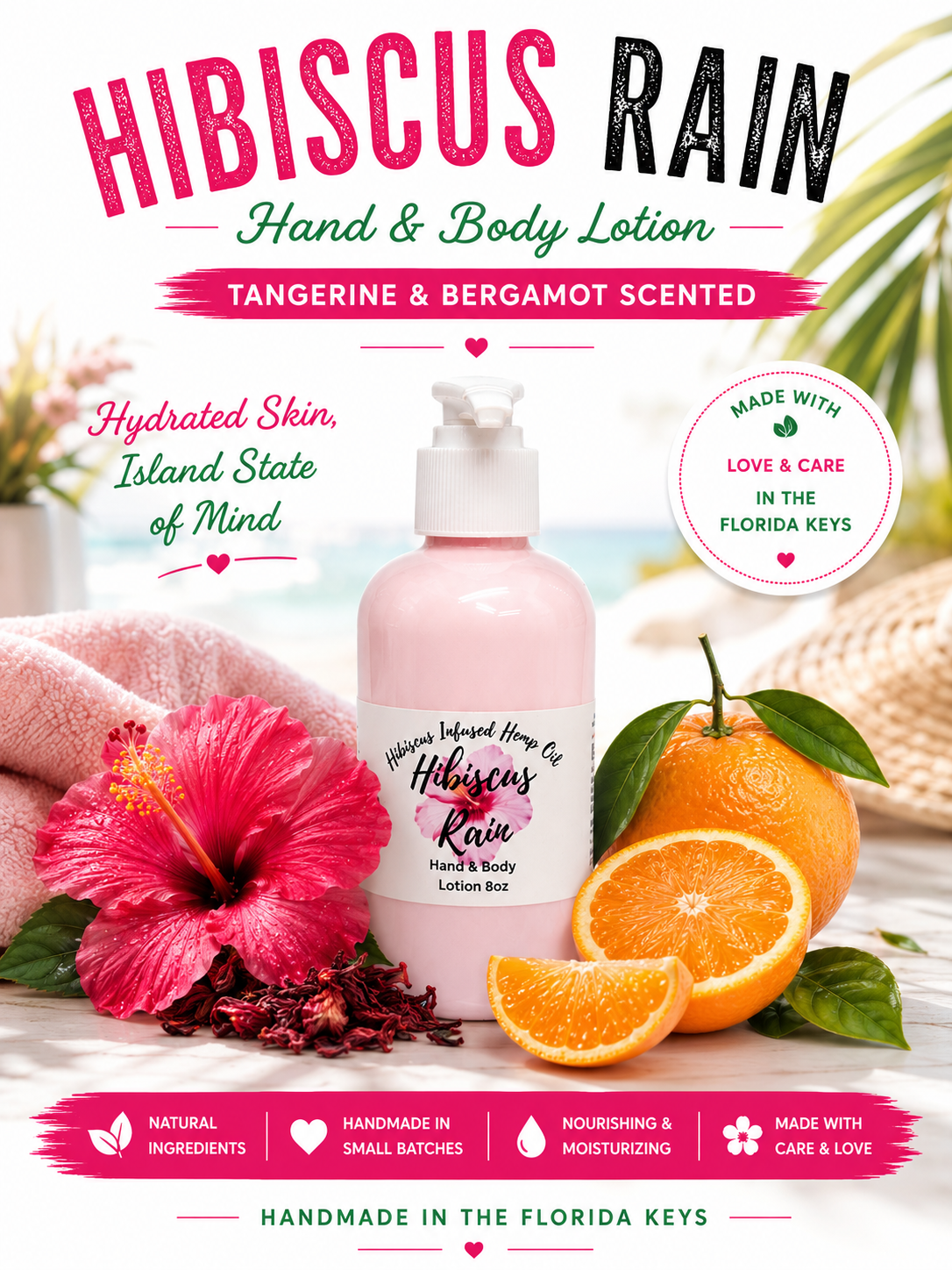 Hibiscus Rain Infused Aloe & Shea Lotion – Tangerine Raspberry 8oz