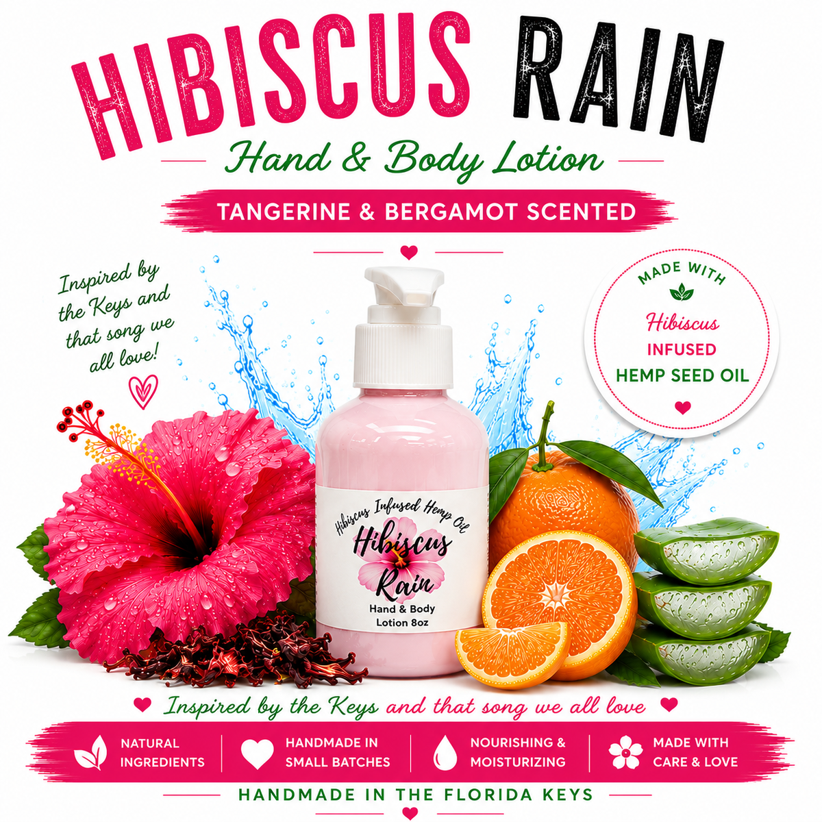 Hibiscus Rain Infused Aloe & Shea Lotion – Tangerine Raspberry 8oz