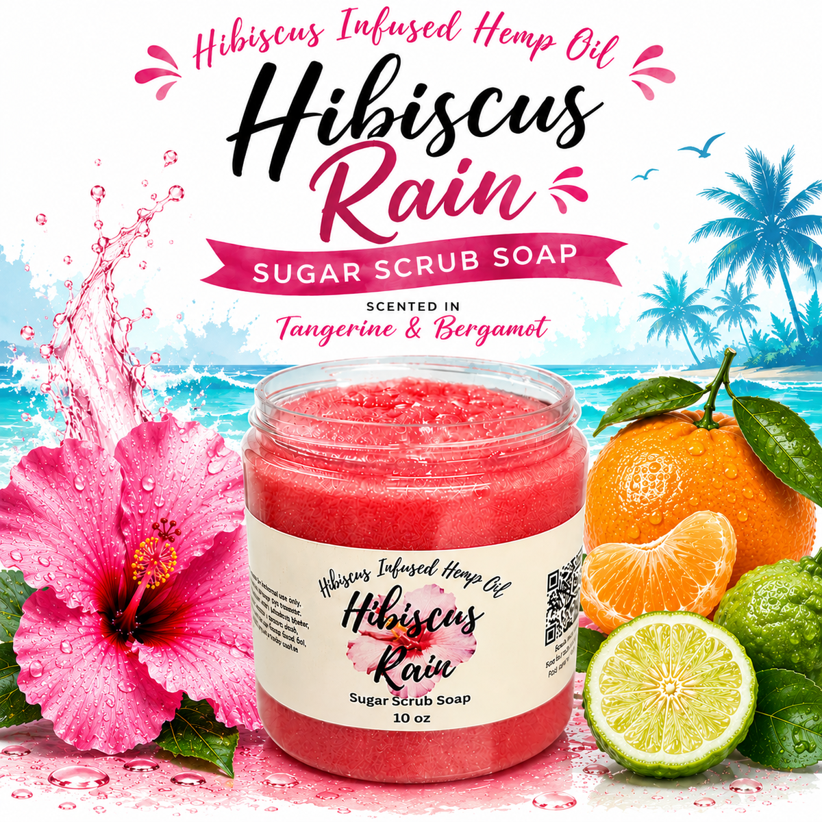 Hibiscus Rain Sugar Scrub Soap – Tangerine Raspberry 8oz