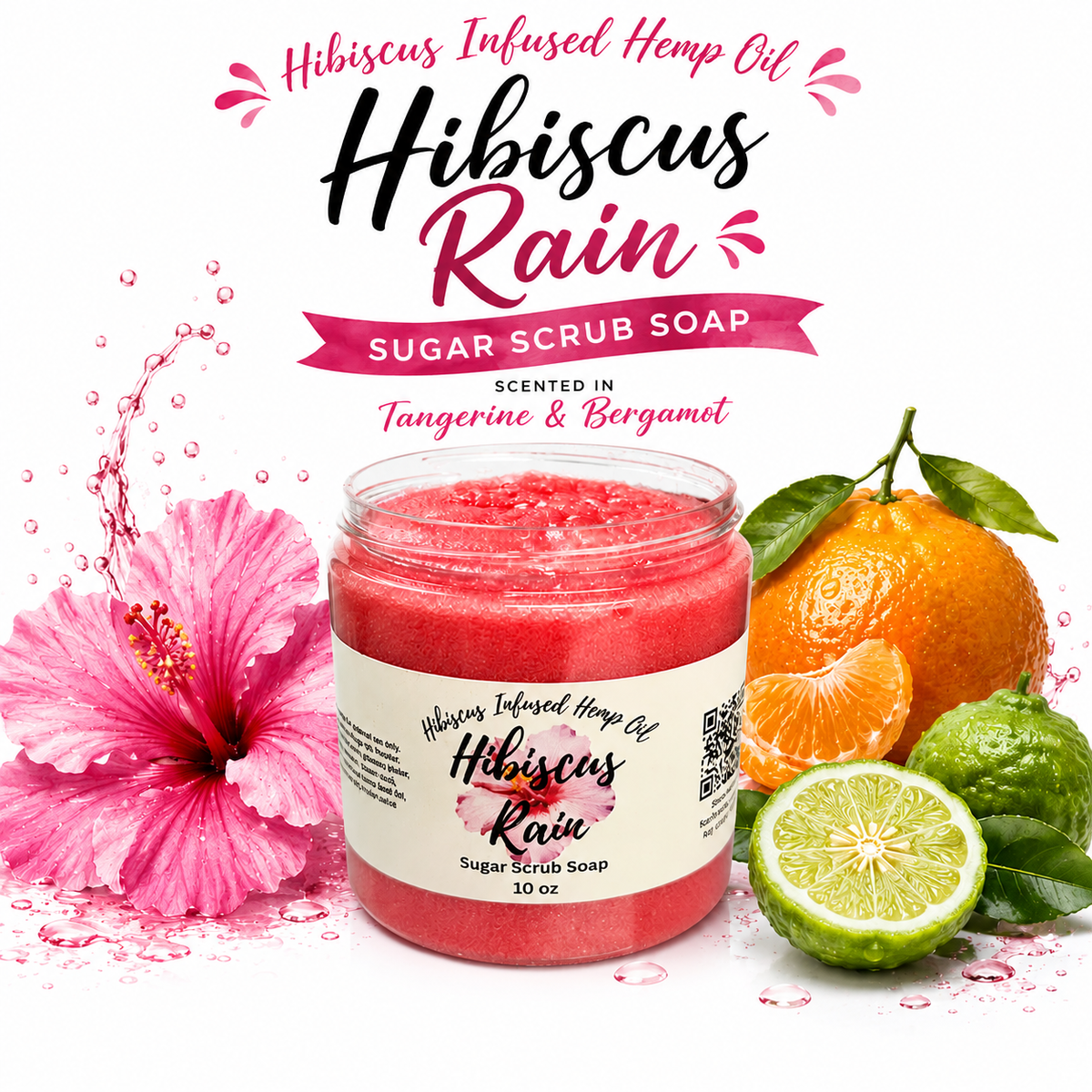 Hibiscus Rain Sugar Scrub Soap – Tangerine Raspberry 8oz