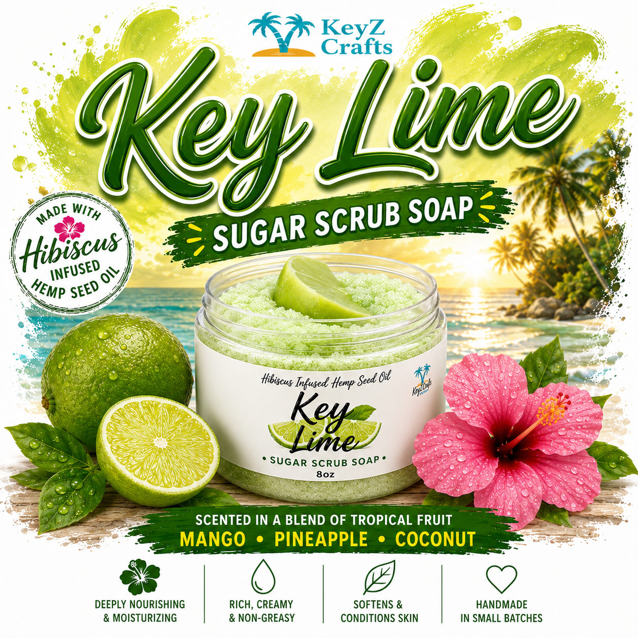 Key Lime Hibiscus Infused Sugar Scrub Soap 08 oz