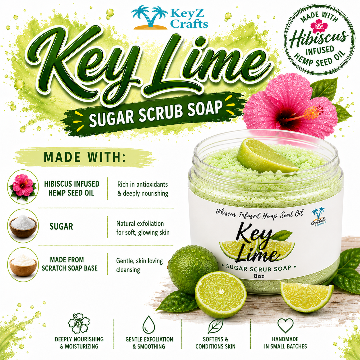 Key Lime Hibiscus Infused Sugar Scrub Soap 08 oz