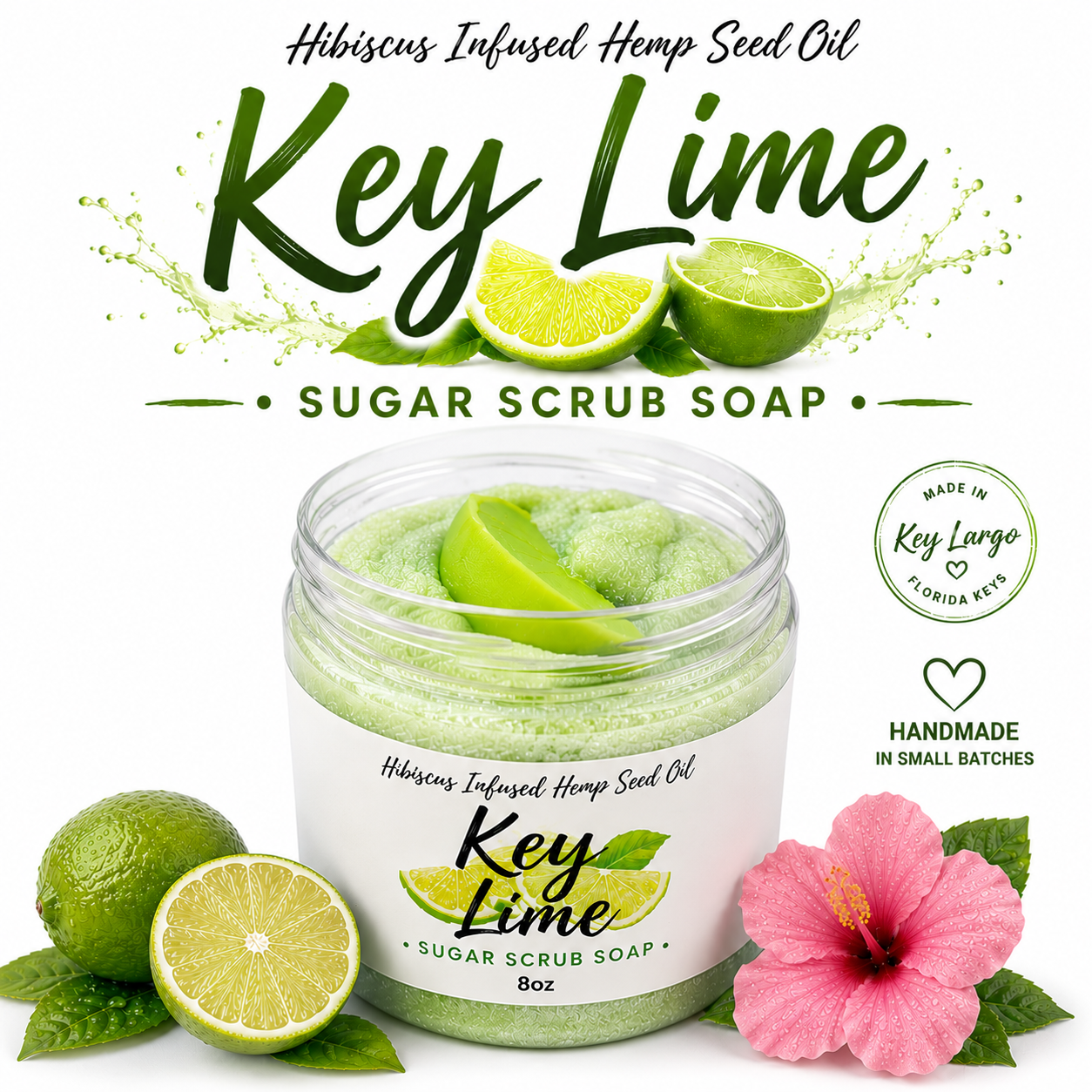 Key Lime Hibiscus Infused Sugar Scrub Soap 08 oz
