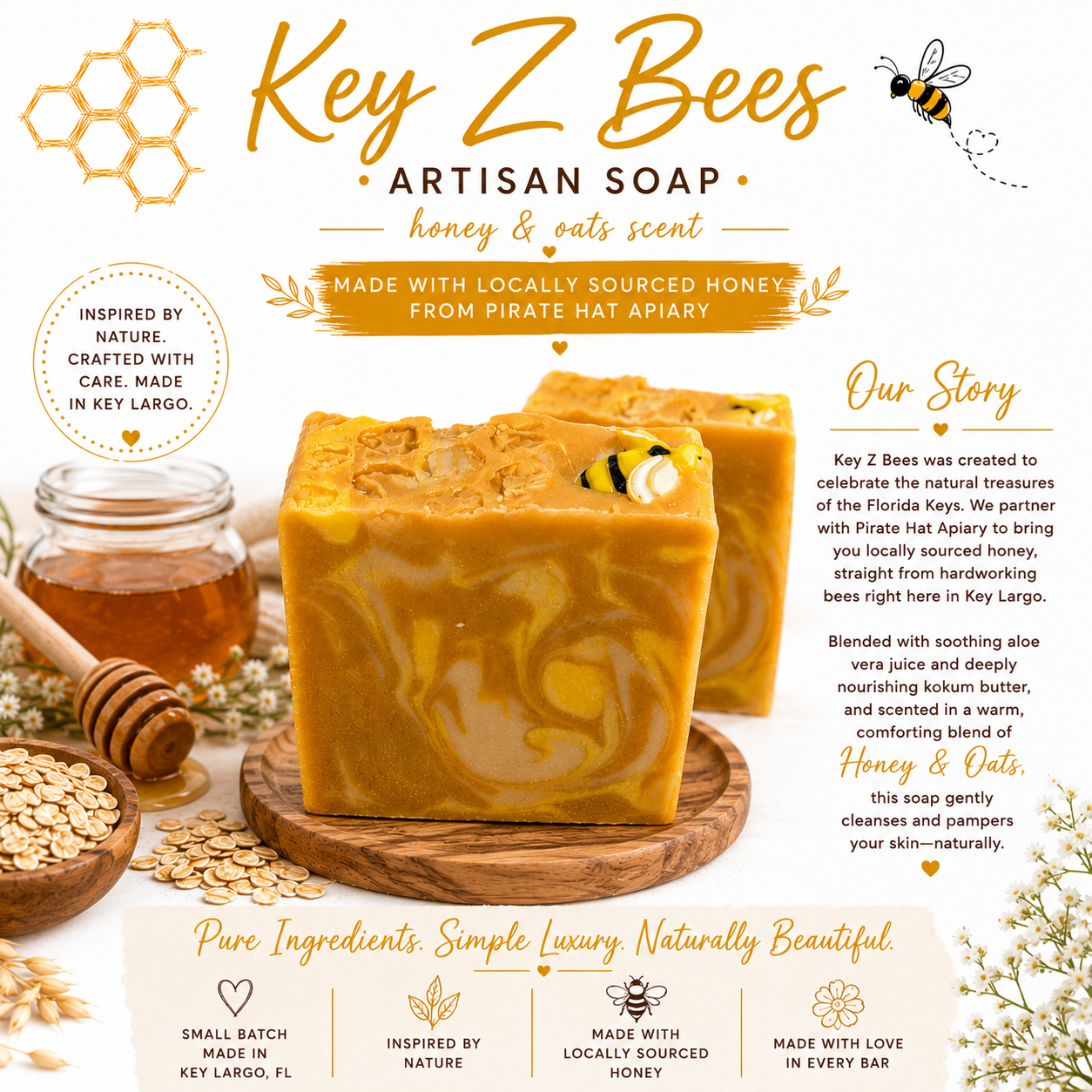 Key Z Bees Honey & Oats Artisan Soap