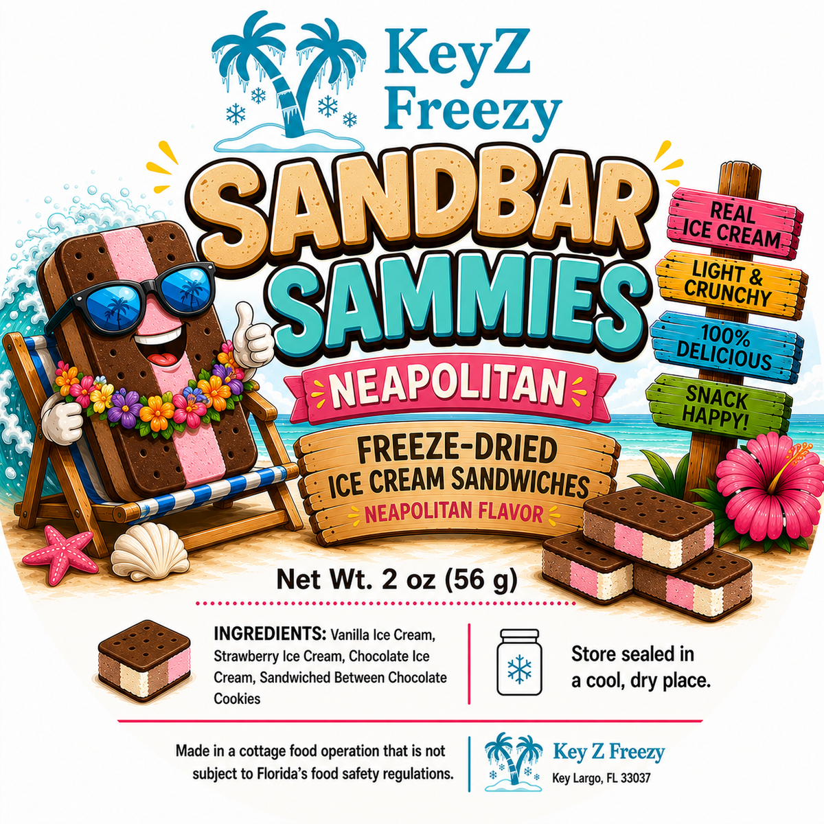 Sandbar Sammies™ Neapolitan – Freeze-Dried Neapolitan Ice Cream Sandwiches 🍦🍓🍫🏝️