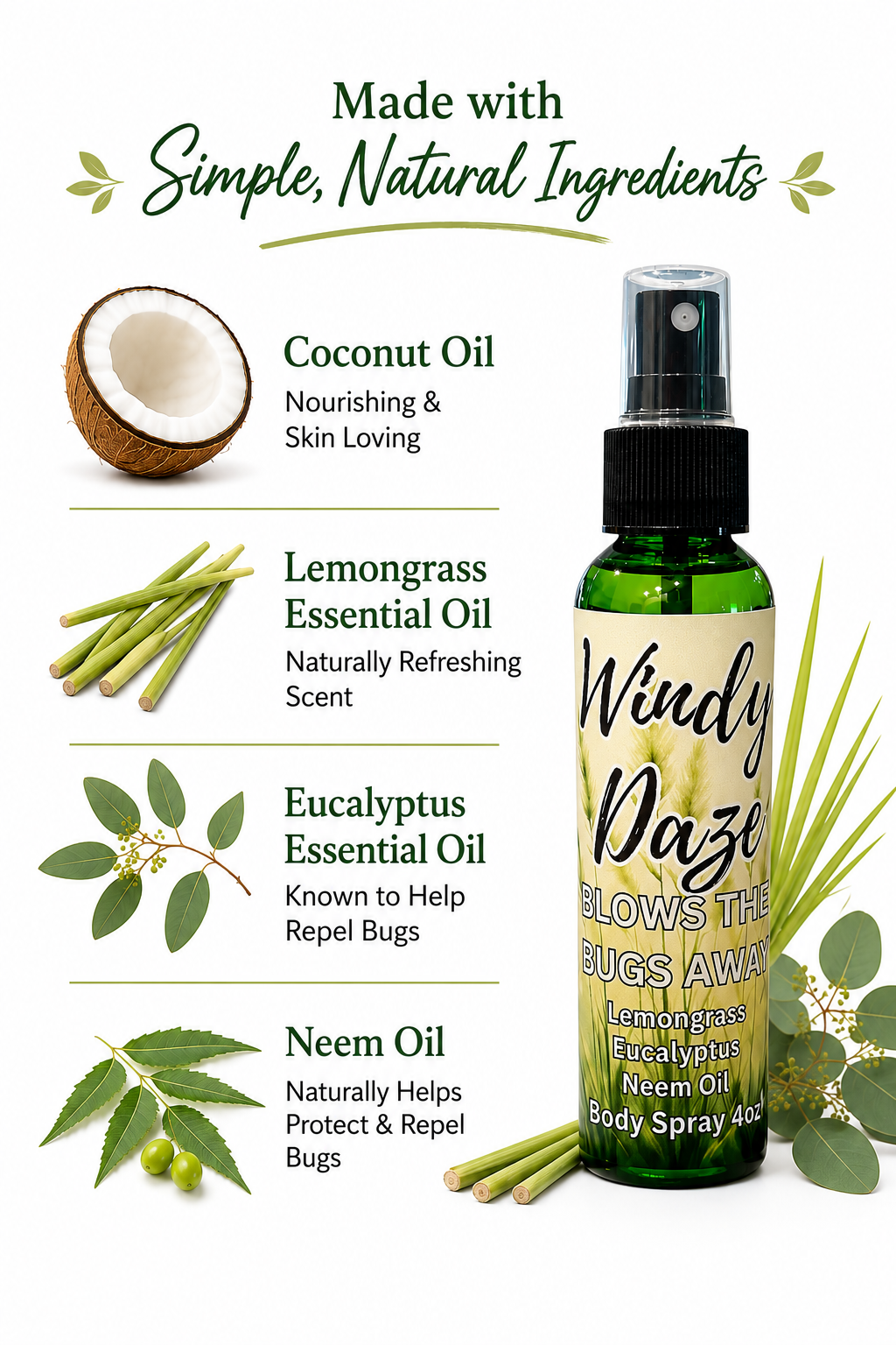 Windy Daze Body Spray – Lemongrass & Eucalyptus (4 oz & 2 oz)