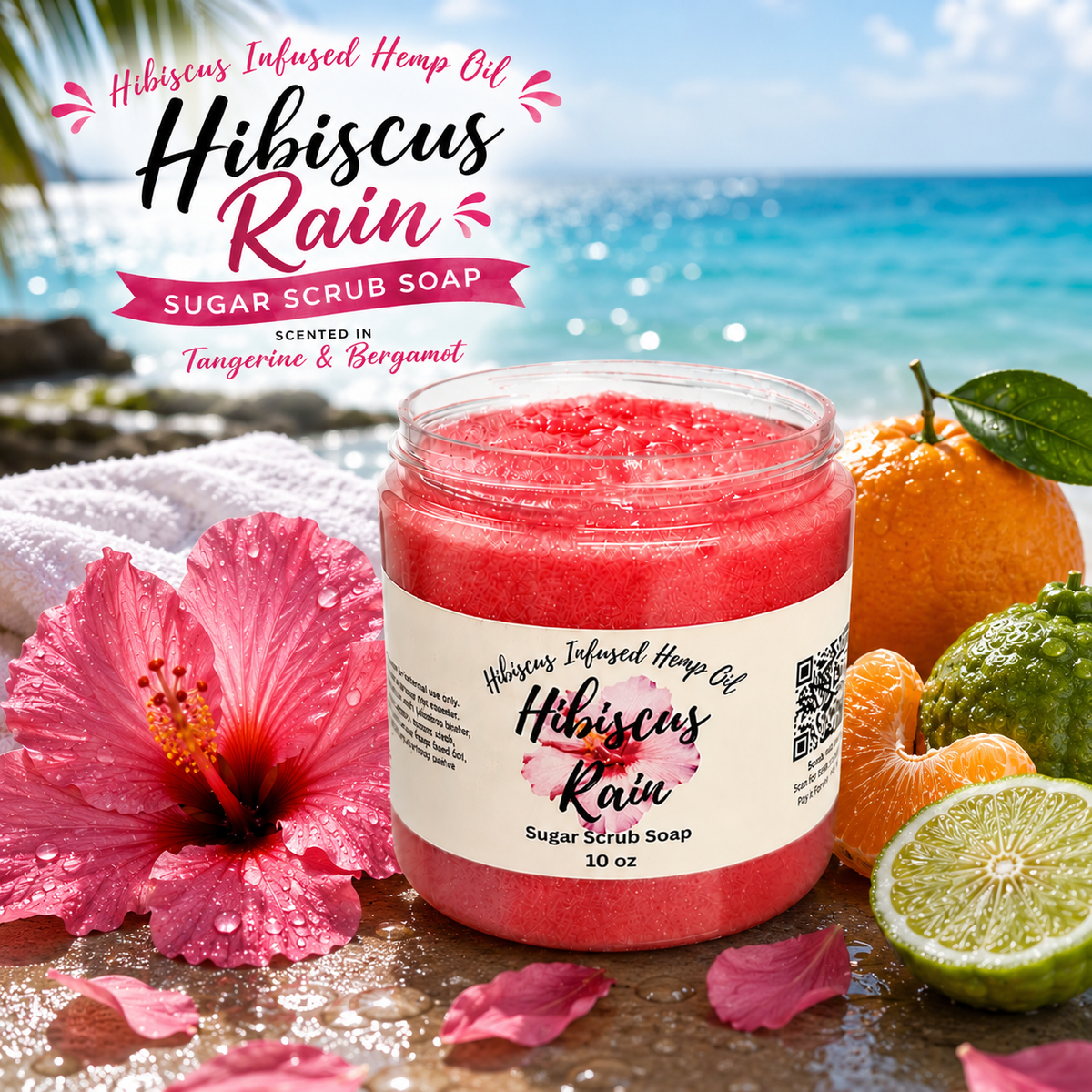 Hibiscus Rain Sugar Scrub Soap – Tangerine Raspberry 8oz