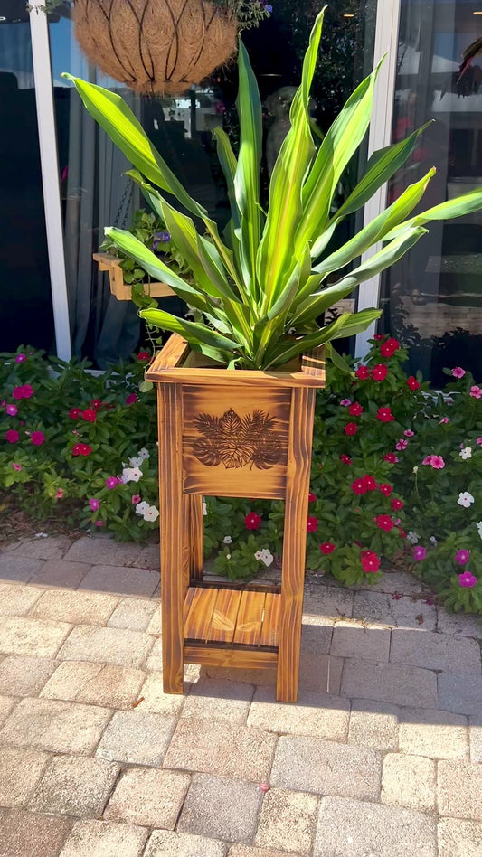 Wooden Planter Shelf Box Engraved & Torched